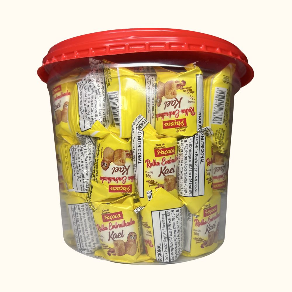 Paçoca Rolha de Amendoim Embrulhada – Pote 800g com 50 Unidades