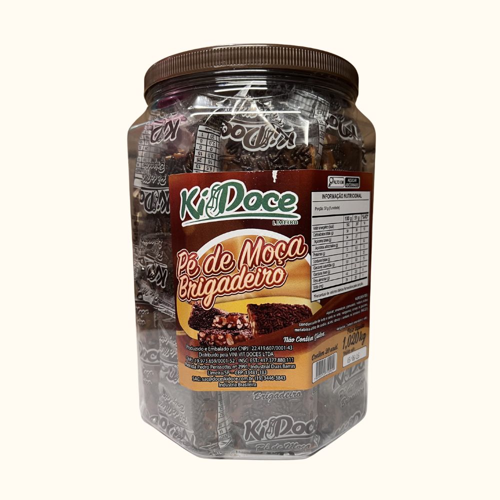 Pé de Moça Tipo Brigadeiro KIDoce – Pote 1,05kg com 20 Unidades