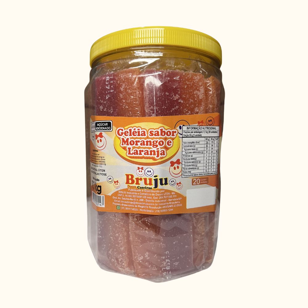 Geleia Sabor Morango e Laranja Bruju – Pote 1,1kg (20 Unidades)