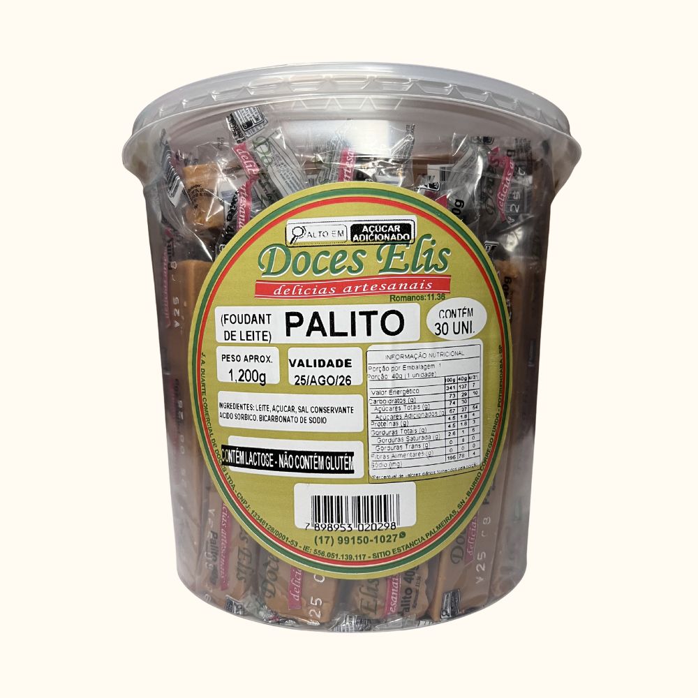 Palito de Doce de Leite Doces Elis – Pote 1,200kg com 30 Unidades
