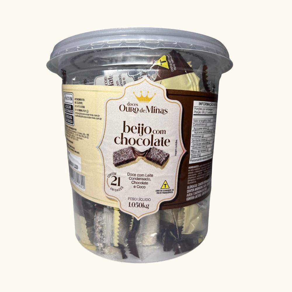 Beijo com Chocolate Ouro de Minas – Pote com 21 Unidades (1,05kg)