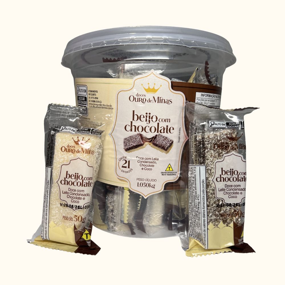 Beijo com Chocolate Ouro de Minas – Pote com 21 Unidades (1,05kg)