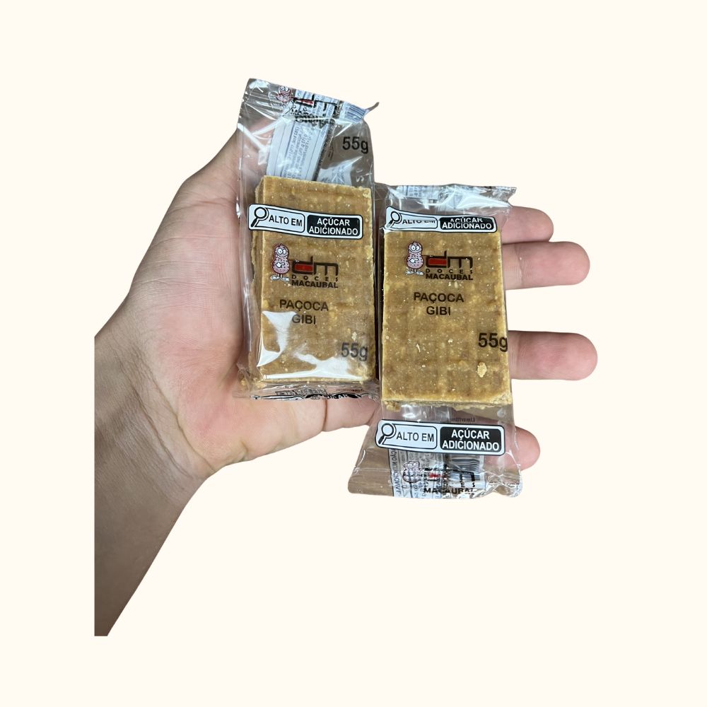 Paçoca Gibi Quadrada Doces Macaubal – Pote 1,1kg com 20 Unidades