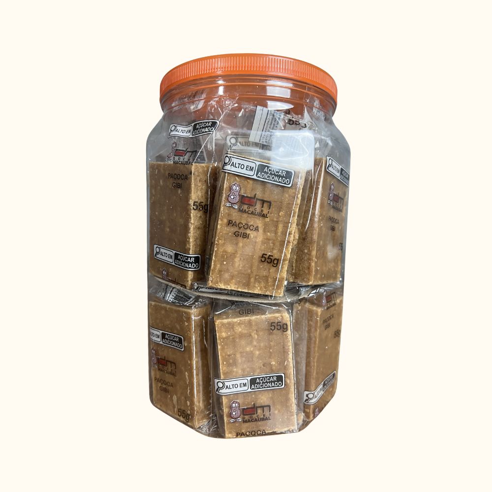 Paçoca Gibi Quadrada Doces Macaubal – Pote 1,1kg com 20 Unidades