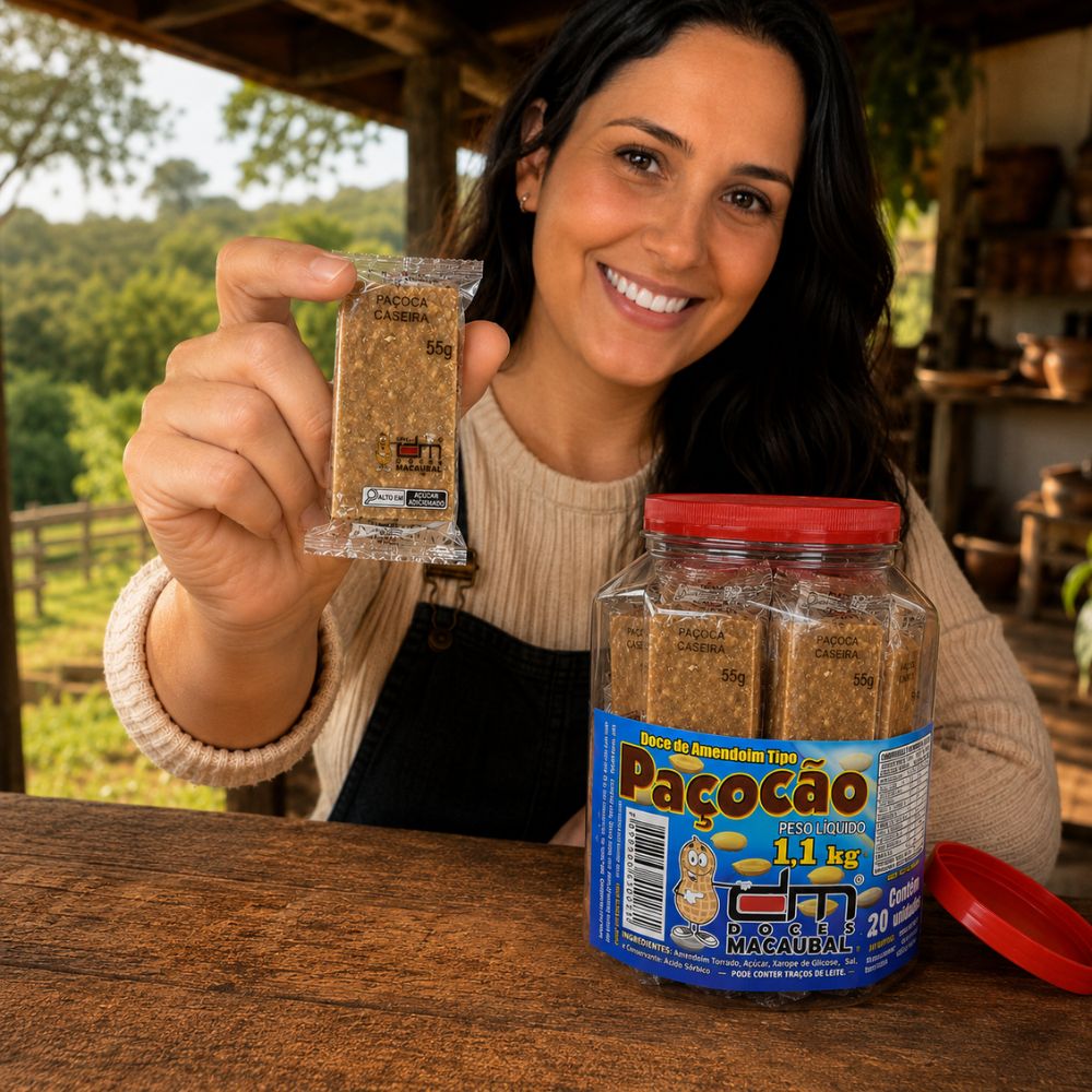 Paçoca Caseira de Amendoim 1,1kg – 20 unidades embaladas