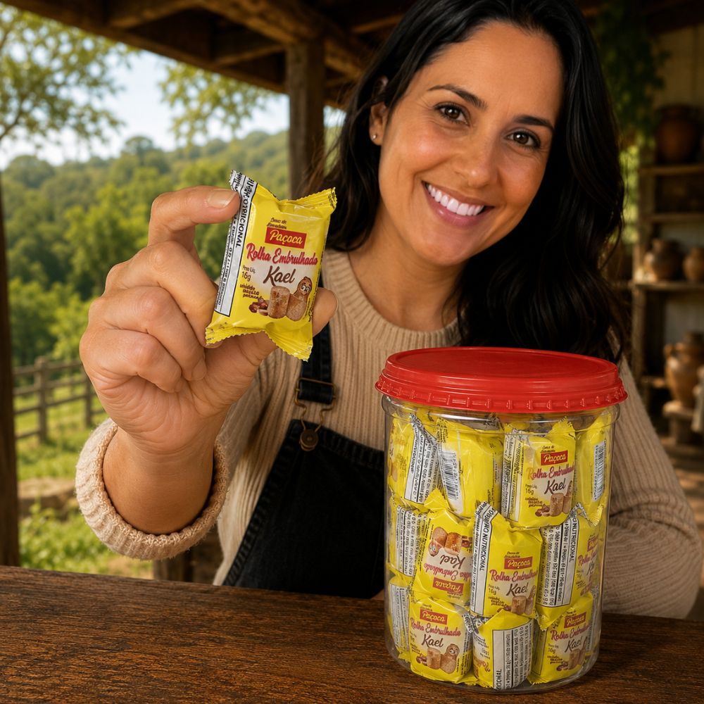 Paçoca Rolha de Amendoim 800g – 50 unidades embaladas