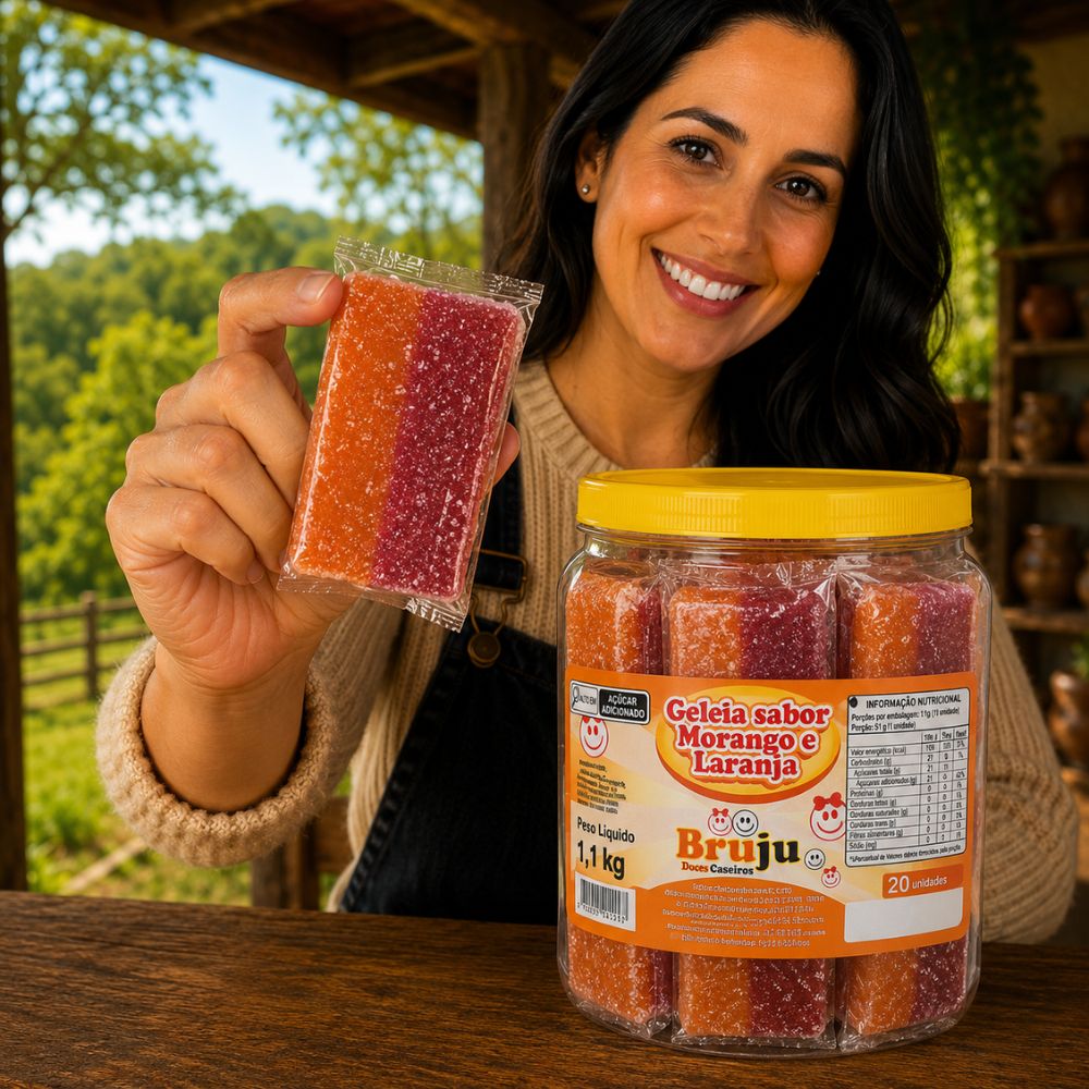 Geleia Morango e Laranja Bruju 1,1kg – 20 unidades embaladas