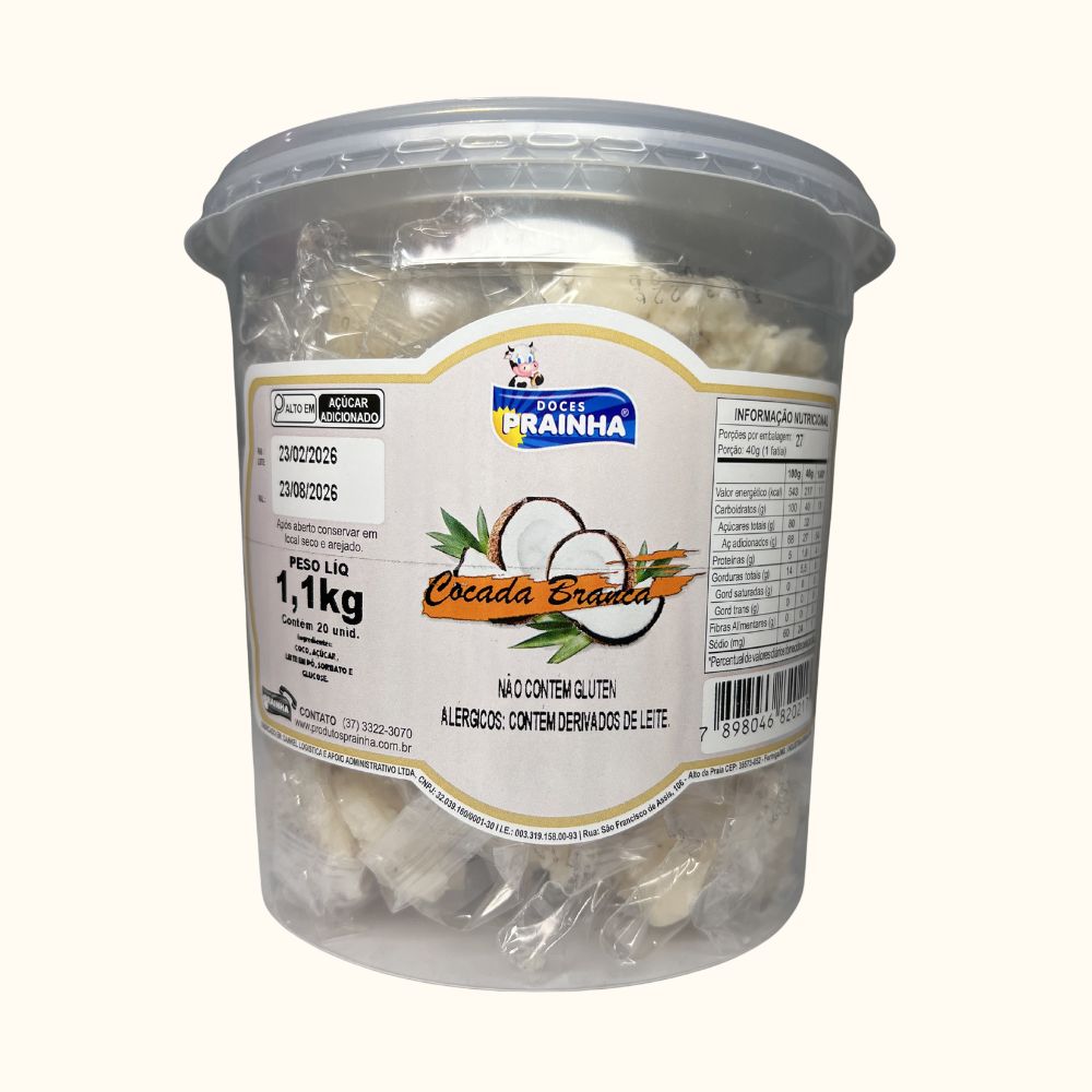 Cocada Branca Prainha – Pote com 20 Unidades (1,1kg)