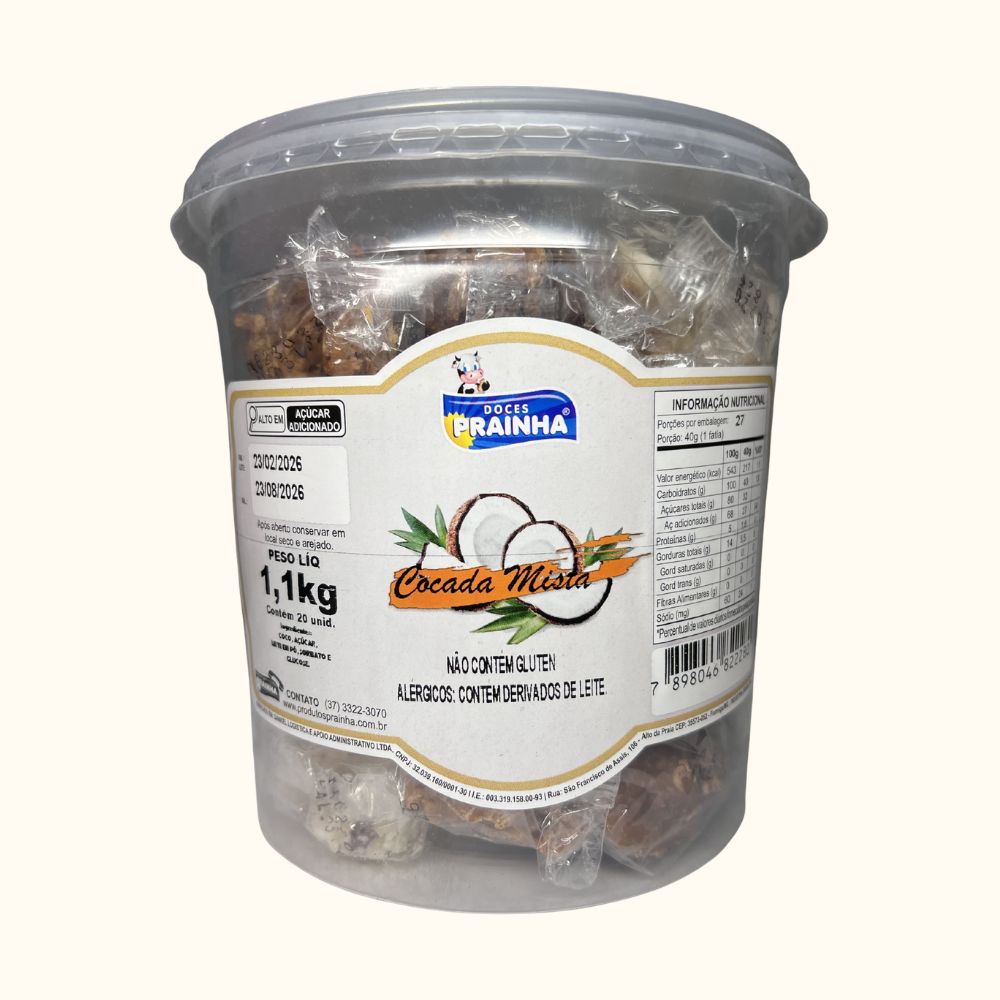 Cocada Mista Prainha – Pote com 20 Unidades (1,1kg)
