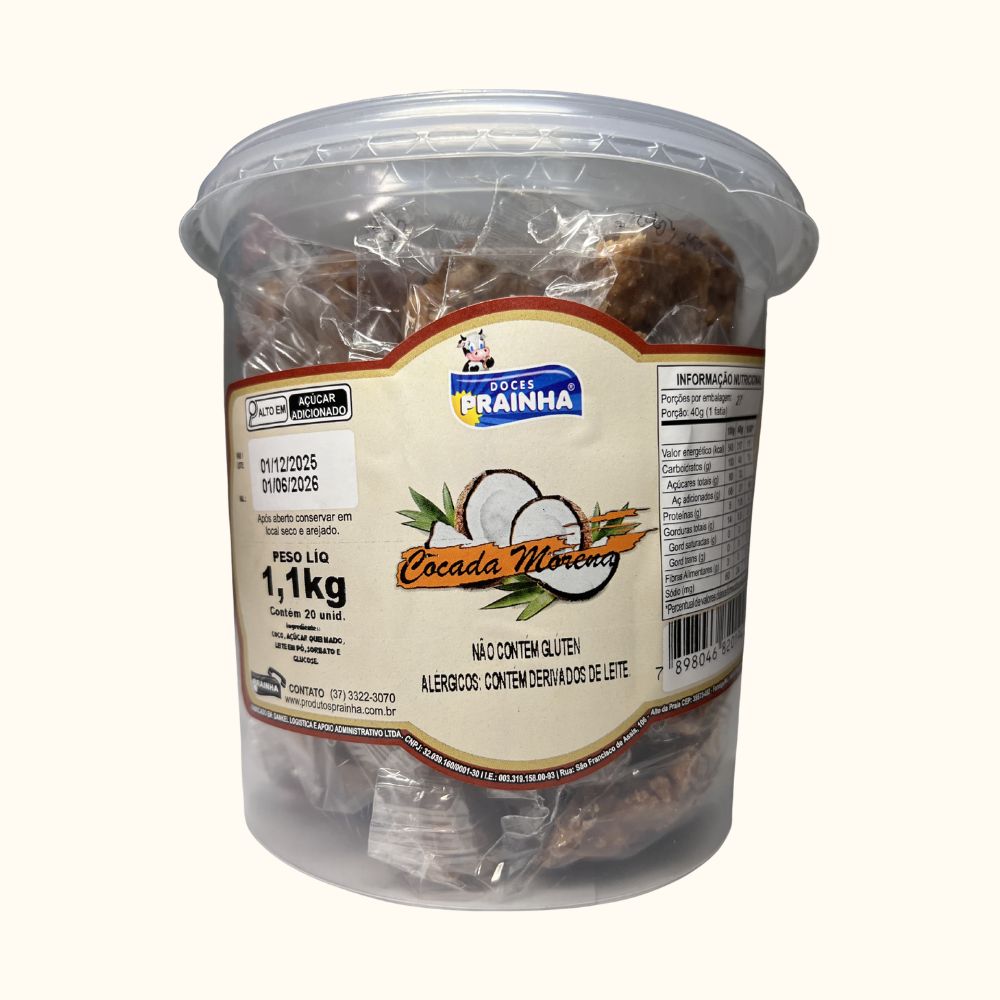 Cocada Morena Prainha – Pote com 20 Unidades (1,1kg)