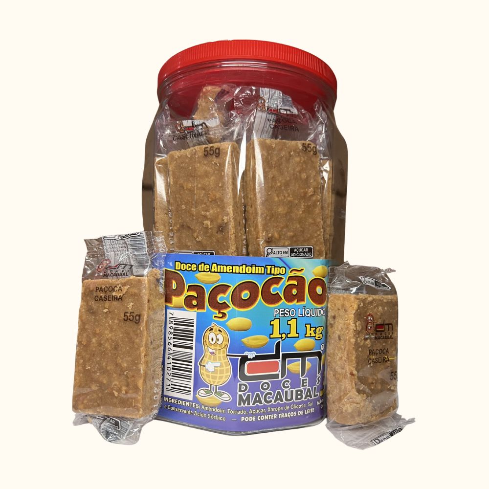 Paçoca Caseira de Amendoim – Pote 1,1kg com 20 Unidades
