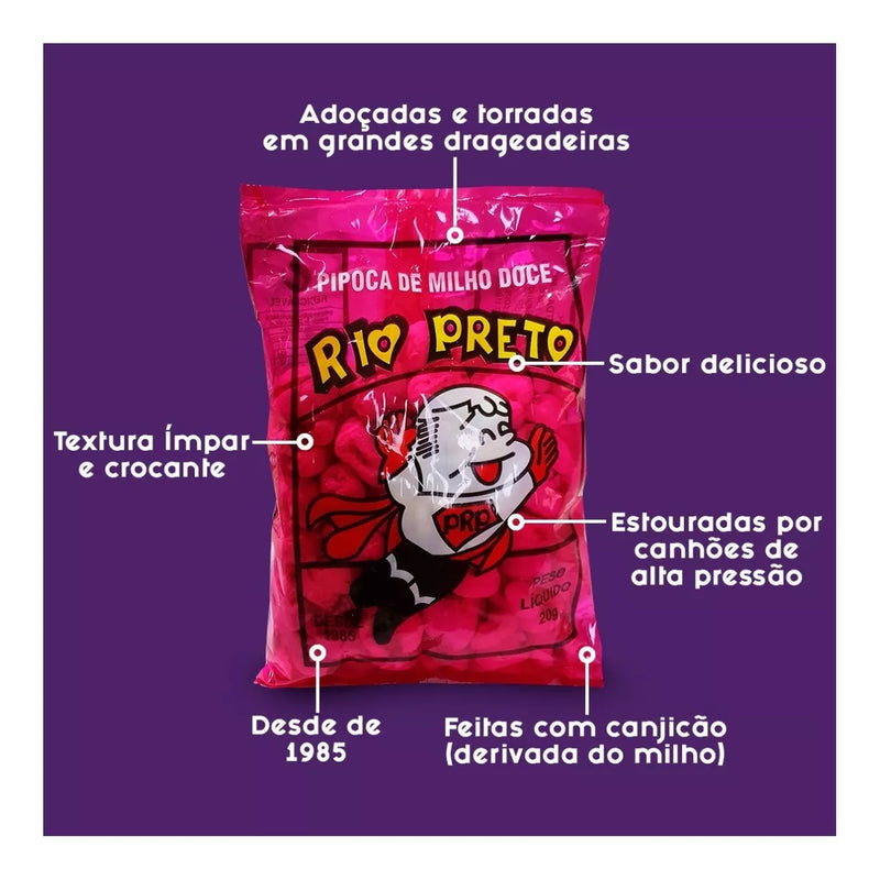 Pipoca Milho Doce Rio Preto Adocicada 50 Un De 20gr - Emporium Dos Doces